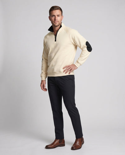 Herren-Sweatshirt mit halbem Reißverschluss, Stehkragen & kontrastierenden Ellbogen-Patches Nord Taschen