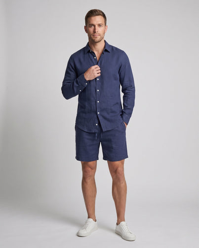 Herren Zwei-Teil Leinen-Mischung Freizeitanzug mit Übergröße Hemd und Relaxed Shorts Nord Taschen