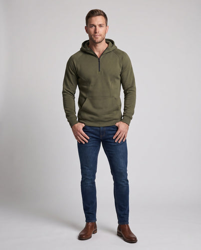 Herren Athletic Halb-Zip Hoodie mit geformten dekorativen Nähten und Kängurutasche Nord Taschen