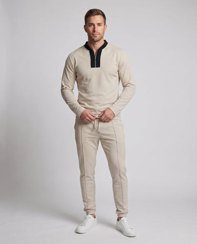 Herren Athletic Slim Lounge Set mit Halb-Reißverschluss Henley und schmal geschnittenen Jogginghosen Nord Taschen