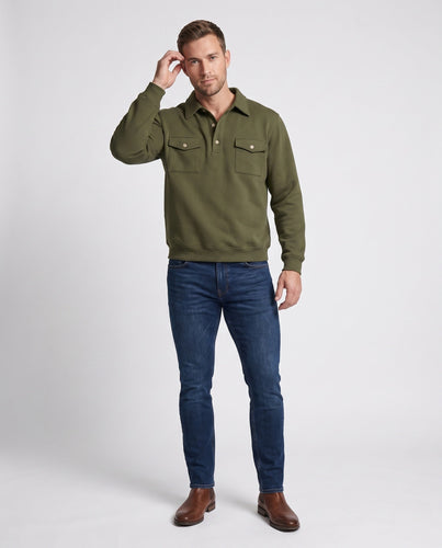 Herren Baumwollfleece-Pullover mit Hemdkragen und aufgesetzten Brusttaschen Nord Taschen