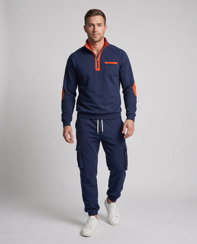 Herren Cargo Jogger Set mit Halb-Zip Sweatshirt, elastischem Taillenband und Klappentaschen Nord Taschen
