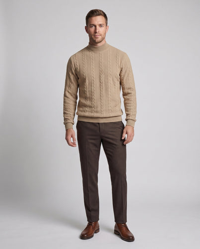 Herren Feine Kabelstrick Rollkragenpullover aus Baumwollmischung Regular Fit Nord Taschen