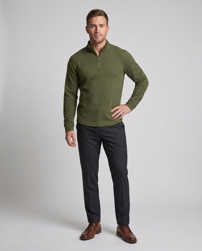 Herren feine Waffelstrick Halb-Reißverschluss mit Stehkragen und urbanem Slim Fit Nord Taschen