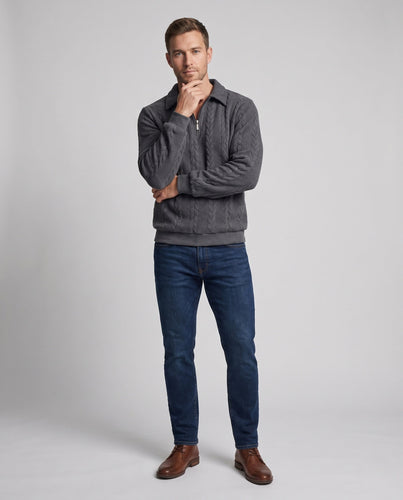 Herren Kabelstrick Halbfinger Sweater mit Hemdkragen Nord Taschen