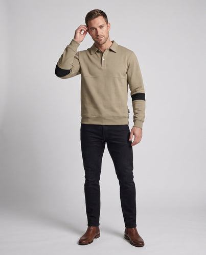 Herren Langarm Polo Sweatshirt im lässigen Look mit Knopfleiste & Kontraststreifen an den Ärmeln Nord Taschen