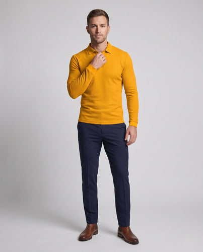 Herren Langarm-Polo-Shirt mit Henley-Knopfleiste und feiner Waffelstruktur Nord Taschen