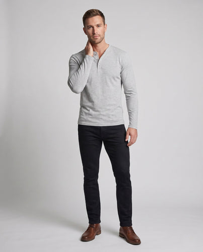Herren Langarm-Henley-Shirt aus Stretch-Jersey mit Stehkragen & Slim Fit Nord Taschen