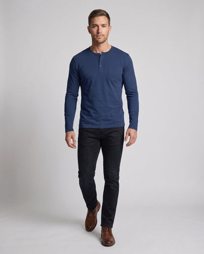Herren Langarm-Henley-Shirt mit Brusttasche aus Baumwoll-Jersey Nord Taschen