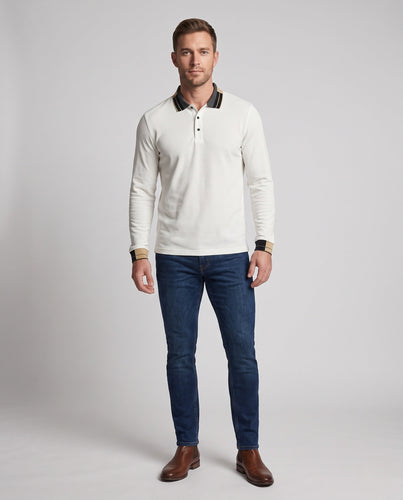 Herren Langarm-Polohemd mit Kontraststreifen am Kragen und an den Bündchen Nord Taschen
