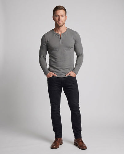 Männliches Langarm-Henley-Hemd mit tailored Schnitt aus Baumwollmischung mit Knopfverschluss Nord Taschen