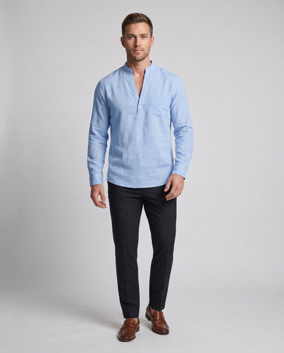 Herren Freizeit Langarm-Henley-Shirt mit kurzem Stehkragen und Brusttasche Nord Taschen