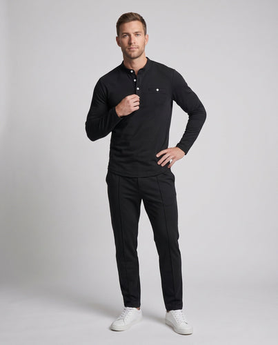 Herren Freizeit Lounge Set aus Baumwollmischung mit Henley-Oberteil, Brusttasche und geraden, lockeren Hosen Nord Taschen