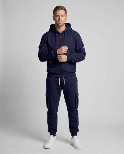 Herren Modern Cargo Jogging Set mit Hoodie und Cargo Jogginghose Nord Taschen