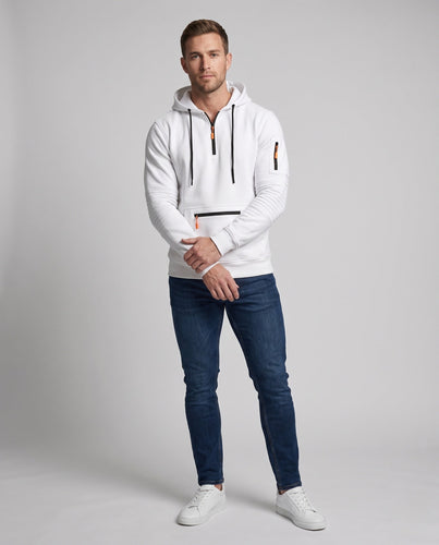 Herren Oversize Fleece Hoodie mit halbem Frontreißverschluss, Reißverschluss-Kängurutasche und Ärmel Tasche Nord Taschen