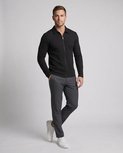 Herren Slim-Fit Halbzip Polohemd mit Kentkragen, Waffelstruktur & Kontrastreißverschluss Nord Taschen
