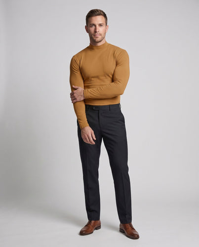 Herren Slim-Fit Kurzer Stehkragenpullover aus feinem Strick Nord Taschen