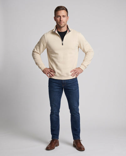 Männer Sport Sweatshirt mit halbem Reißverschluss, gestreiftem Stehkragen und gerippten Bündchen Nord Taschen