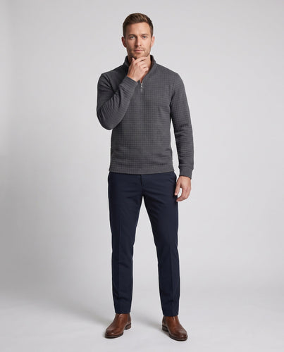 Herren Strukturierte Waffel Halbzip Fine Knit Pullover mit Stehkragen Nord Taschen