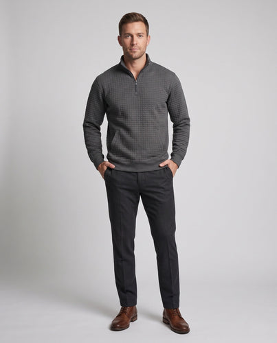 Herren Texturiertes Halbzip Sweatshirt mit Stehkragen, Waffelstruktur & Seitentaschen Nord Taschen