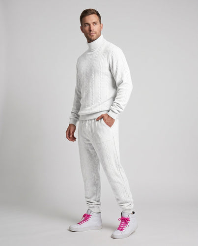 Herren Strukturiertes Kabelstrick Loungewear Set mit Halbhoche Turtleneck & Jogger Hose