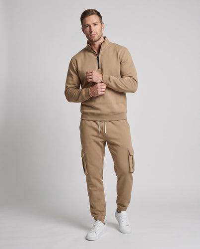 Männer Urban Cargo Lounge Set mit halbem Reißverschluss und Stehkragen, Utility Cargo Joggers und Kordelzug Nord Taschen