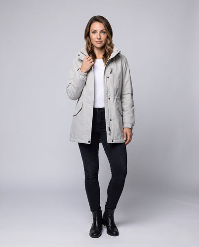 Damen Leichte Wasserdichte Parka mit Kapuze, Stehkragen und Taillierter Passform Nord Taschen