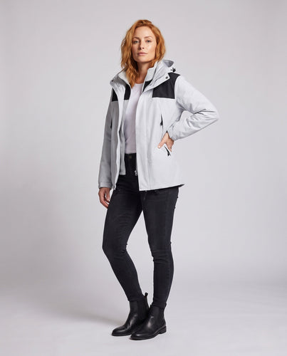 Damen Zwei-Lagen Softshell 2-in-1 Funktionsjacke mit abnehmbarer Fleece-Innenjacke und verstellbarem Kapuze Nord Taschen