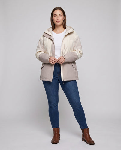 Damen zweilagige wasserdichte Outdoor-Regenjacke mit hohem Stehkragen und verstellbarer Kapuze Nord Taschen