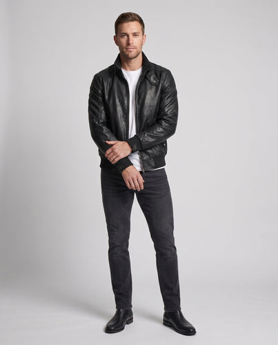 Herren Aviator Kunstlederjacke mit Thermo Sherpa Futter und Stehkragen Nord Taschen