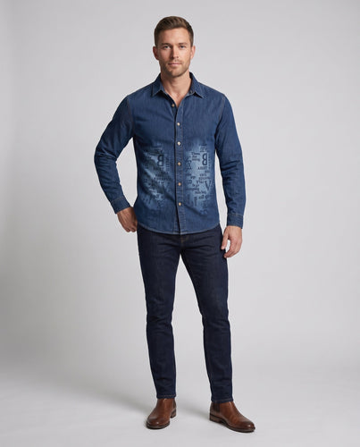 Herren bedruckt Denim-Hemd im Overshirt-Stil mit Knopfleiste und lässiger Passform Nord Taschen