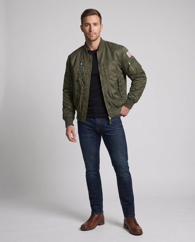 Herren Pilotstil Bomberjacke mit Utility-Taschen und gerippten Bündchen Nord Taschen