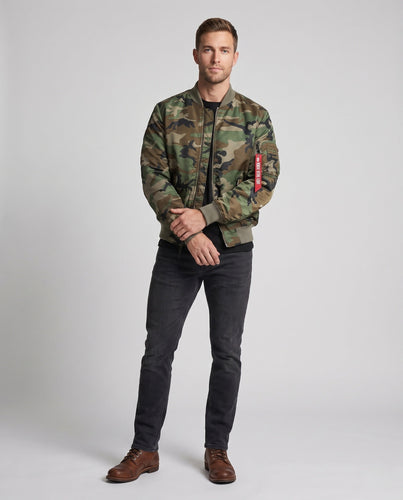 Herren Camouflage-Bomberjacke im Pilotenstil mit Armtasche und gerippten Bündchen Nord Taschen