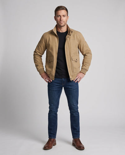 Herren Canvas-Blouson mit gerippten Bündchen, verdecktem Frontreißverschluss und Camouflage-Futter Nord Taschen