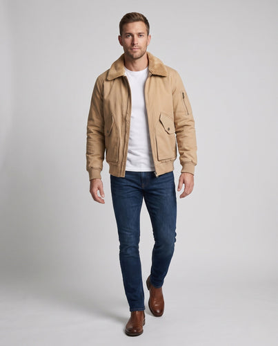 Herren Canvas Bomberjacke mit Teddykragen, Utility-Taschen an den Ärmeln und winddichter Außenschicht Nord Taschen