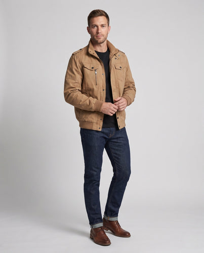 Herren Canvas Feldjacke im Militärlook mit Stehkragen, Schulterklappen und Brustklapptaschen Nord Taschen