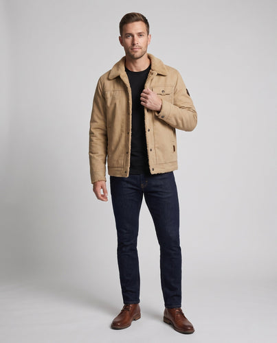 Herren-Canvas-Jacke mit durchgehendem Teddyfutter und Reverskragen Nord Taschen