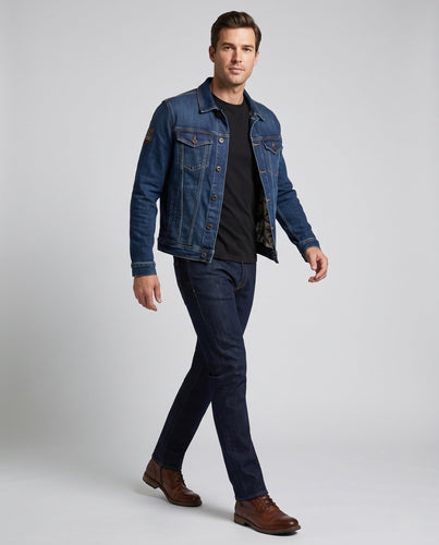 Herren Denimjacke im Trucker-Stil mit kontrastierenden Nähten und Brustklappen Taschen Nord Taschen