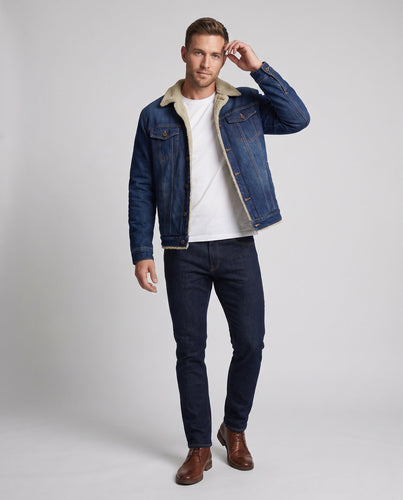 Herren Denim-Truckerjacke mit Teddy-Futter, klassischem Hemdkragen und Knopfleiste Nord Taschen