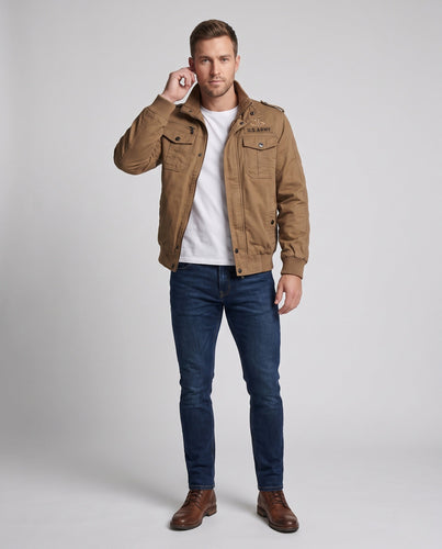 Herren Feld-Bomberjacke im militärischen Look mit Stehkragen und Schulterklappen Nord Taschen