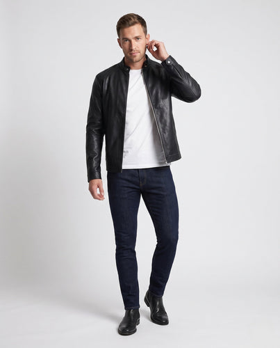 Herren Fitted Faux-Lederjacke mit Stehkragen und thermischer Fütterung Nord Taschen