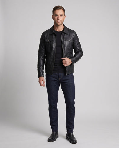 Herren Fitted Kunstlederjacke mit thermischer Fütterung und Brustklappentaschen Nord Taschen