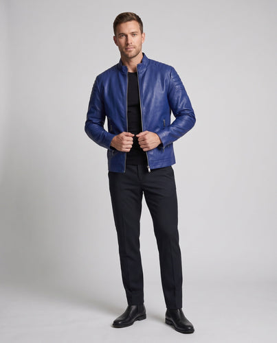 Herren Fitted Lederlook Motorradjacke mit vertikalem Reißverschluss und gepolsterten Schulterpaneelen Nord Taschen