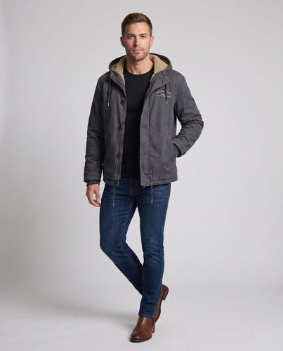 Männer gefütterter Canvas-Hoodie mit vollständiger Sherpa-Fütterung und Kordelzug Nord Taschen