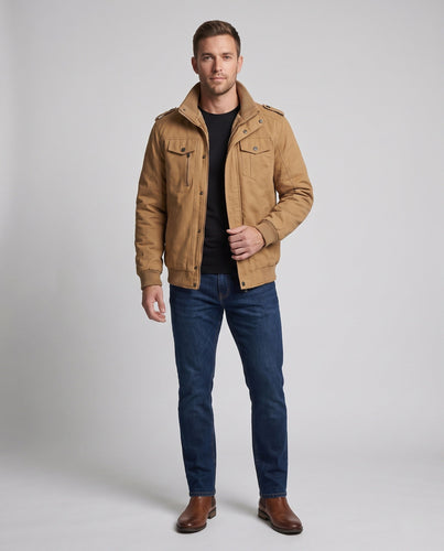 Herren gepolsterte Feldjacke im Pilotstil mit Sherpa-Futter und Stehkragen Nord Taschen