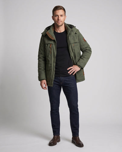 Herren gepolsterte Canvas-Feldparka mit Kapuze, Thermo-Isolation und multifunktionalen Taschen Nord Taschen