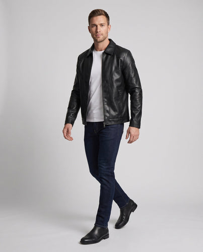 Herren Glattleder-Look Blouson mit voller Teddy-Fütterung und verdecktem Reißverschluss Nord Taschen