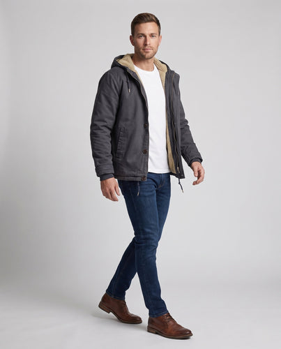 Herren Kapuzencanvasjacke mit vollständiger Teddy-Fütterung und verstellbarem Saum Nord Taschen