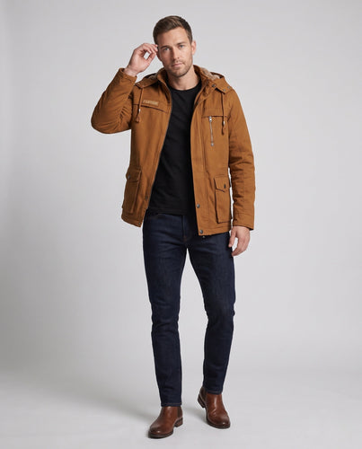 Herren Kapuzenfeldjacke mit Teddyfutter und Multifunktionstaschen Nord Taschen