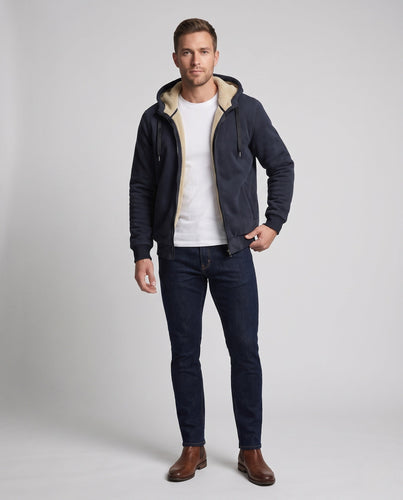 Herren Kapuzen-Fleecejacke mit Sherpa-Futter, Reißverschluss und gerippten Bündchen Nord Taschen